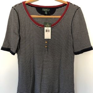 NWT LRL 100% cotton S/S Striped Henley Size L